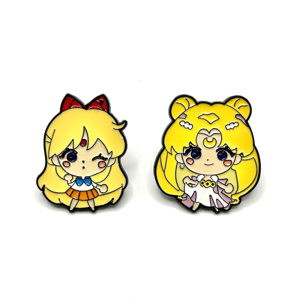 Sailor Moon & Venus Enamel Pin Set OS Yellow Chibi Anime Kawaii Manga Accessory